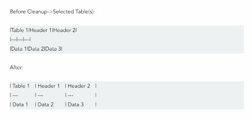 Table cleanup example