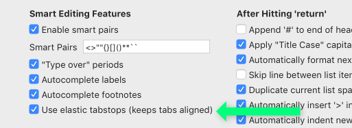 Elastic Tabstop settings