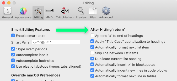 Smart Return settings